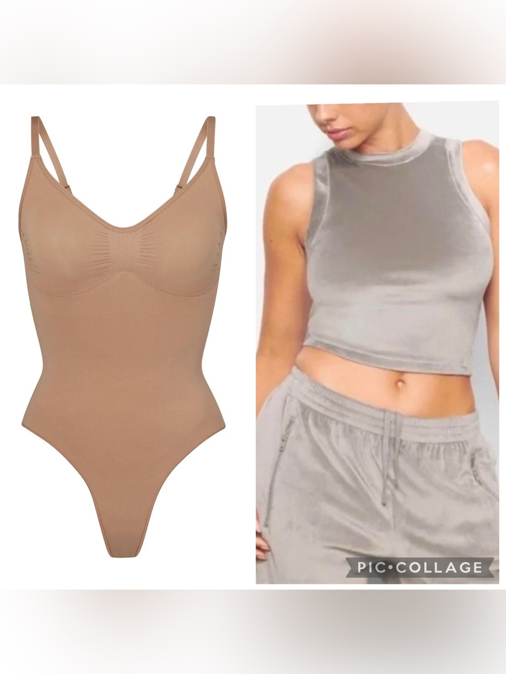 SKIMS Scoop Neck Bodysuit and Gray Velvet Muscle Tee Set XS and s
